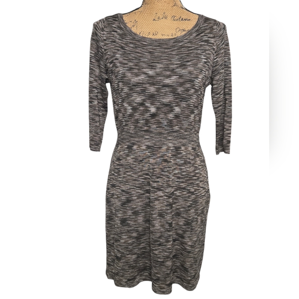 Ann Taylor LOFT Space Dye Boatneck Mini Sweater Dress Sz Small Petite Brown